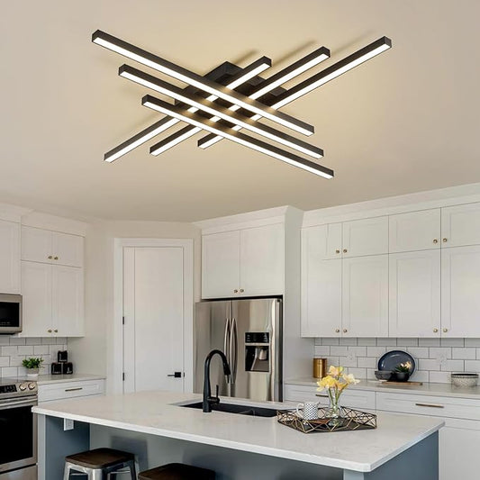 JAYMP 43.3" Modern Ceiling Light with Remote, Black Sputnik Ceiling Lamp, 96W Dimmable LED Lighting Fixture for Dining Room, Living Room, Kitchen Island, 6 Lights