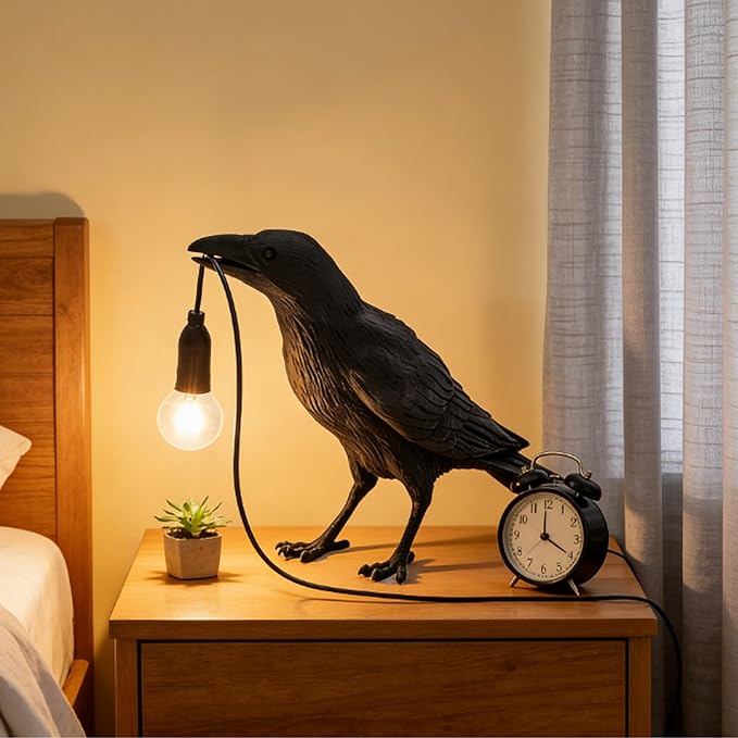Gothic Crow Raven Table Lamp Animal Desk Light Decor | Lifelike Bird Raven Crow Lamp Gothic Animal Light for Bedroom Bedside Home Decor | Calcifer Goth Xenomorph Lamp for Gothic Style Lovers