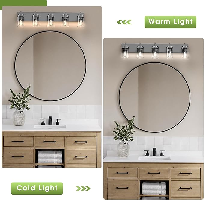 Espird Modern 5-Light Black Bathroom Vanity Light with Clear Glass Shade, 37.4 x 4.7 x 6 inches