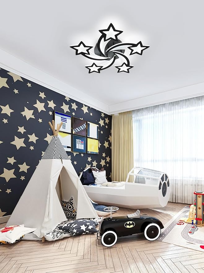Goeco Kids Ceiling Light, 6500K Modern Acrylic LED Close to Ceiling Light Fixture, Black Star Shape Flush Mount Lamp for Kids Room, Nursery, Bedroom, Living Room