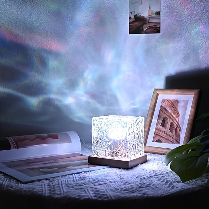 YXQUA Northern Lights Ocean Wave Projector Light, Galaxy Light Projector, 16 Colors Gradual Rotating Flame Water Ripple Ambient Night Light Non-Wood for Bedroom, Room Decor, Kids Room (Plug-in)