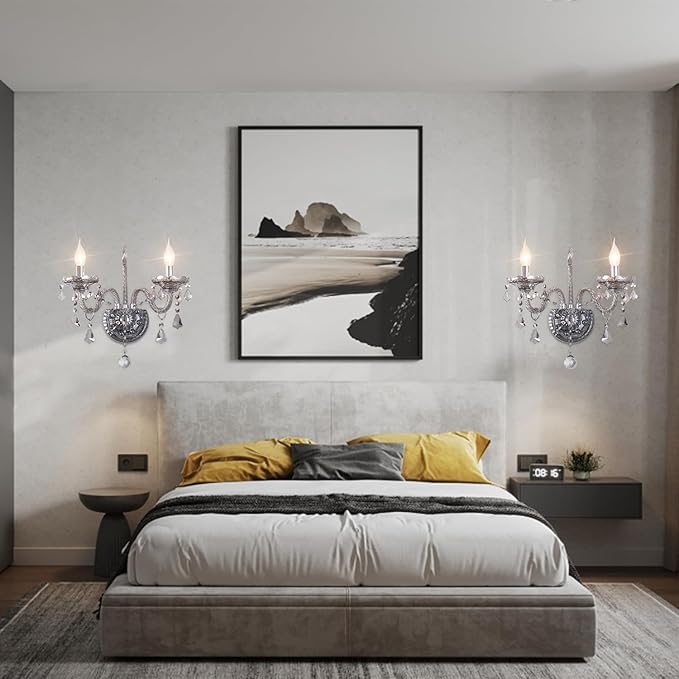 Crystal Wall Sconces Wall Lights Elegant Retro Gray Crystal Wall Lamp Set of 2 European Style Chandelier Fits for Living Room Bathroom Entryway Hallway Hotel Galleries Exhibition Room E12 Base
