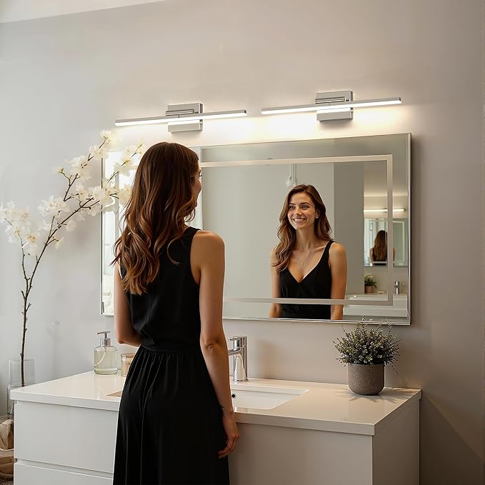 L LOHAS LED 23.7-Inch Bathroom Vanity Light Bar Over Mirror, 180° Rotatable Brushed Nickel Modern Bathroom Light Fixtures, 3CCT Adjustable LED Vanity Lights for Living Room Wall