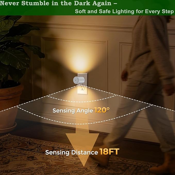 4-Pack Motion Sensor Night Light, Plug-in Wall LED Nightlight with Dusk to Dawn Sensor, Auto On/Off, 2700K Warm White 100 Lumens, Rotatable Plug-in Design for Hallway Staircase Bathroom Kitchen