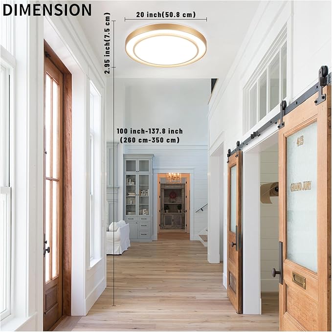 2Pack 20" LED Flush Mount Ceiling Light Fixture Gold, 36W Dimmable Light Fixture Ceiling Mount Round Overhead, Modern Close to Ceiling Light for Living Room, Foyer, Kitchen, Bedroom