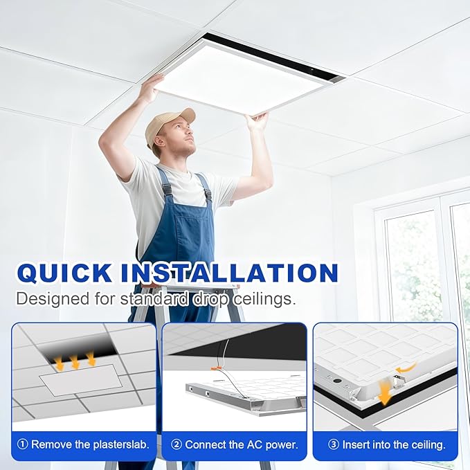 JESLED 4Pack 2x2 led Flat Panel Light, 10800LM, Drop Ceiling Lights Fixture for Office Kitchen Basement Laundry, 30W/40W/50W/60W/72W Selectable, 5CCT Switchable, 0-10V Dimmable, DLC ETL Listed