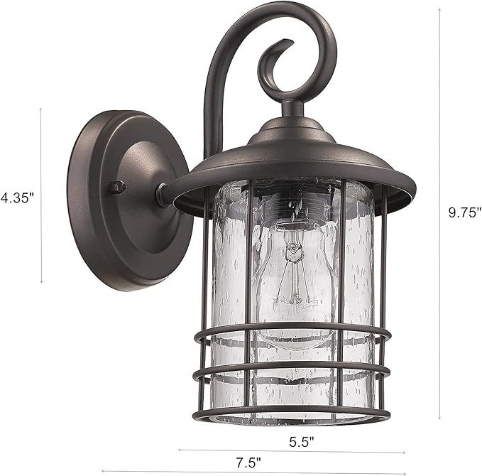 MICSIU 2-Pack 5.5" Wide Compact Oil Rubbed Bronze Outdoor Wall Sconce, 9.8 Inch Farmhouse Exterior Fixture with Clear Seedy Glass, Waterproof Max 23W Porch Lights for Front Door, Entryway, Patio