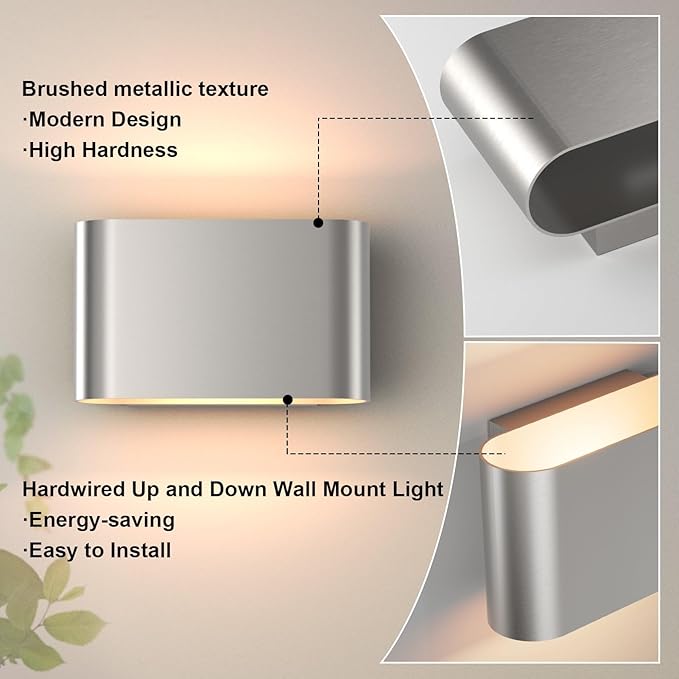Aipsun Nickel Modern LED Wall Sconces 4 Packs Indoor Wall Lights Hardwired Up and Down Wall Mount Light for Living Room Bedroom Hallway Corridor Conservatory Warm White 3000K(with G9 Bulbs)