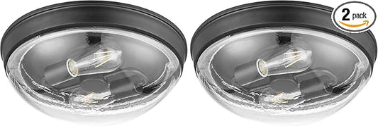 Prominence Home Madalyn 13" Bronze Flush Mount Clear Seeded Round Glass Ceiling Light - 51539-01 (Pack of 2)