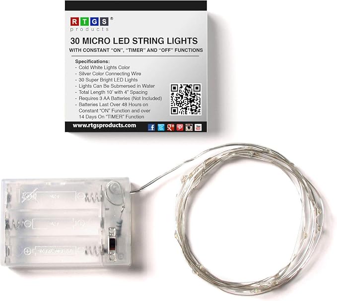 30 LED Wire Twinkle Fairy Lights, Battery Powered, Waterproof — Christmas, Holidays, Halloween, Wedding — Bedroom, Living Room — 9.5 Ft, Cool White, Indoor & Outdoor