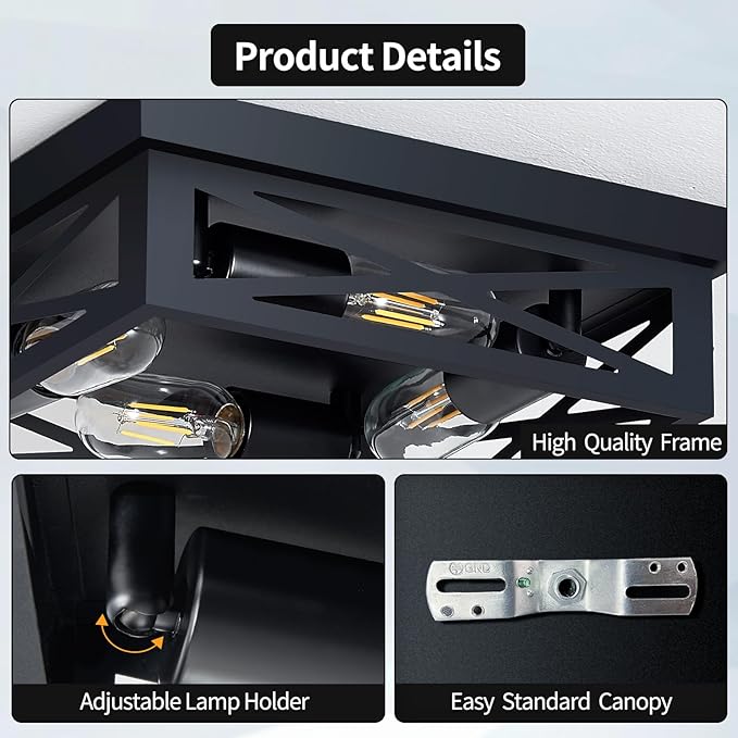ZHU YAN 4-Light Black Hallway Light Fixture,Farmhouse Industrial Fixture with E26 Base,Cage Ceiling Fixture for Kitchen,Living Room,Hallway,Bedroom 1 Pack