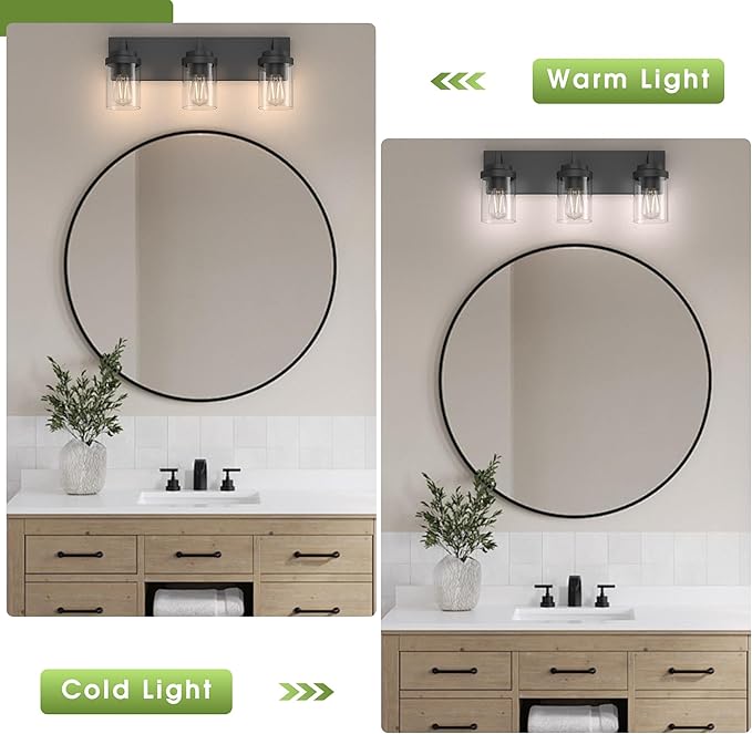 Espird Bathroom Vanity Light, 3 Light Matte Black Vanity Lights with Clear Glass Shade, 22in Modern Wall Sconces, Bathroom Lighting Fixtures Over Mirror for Living Room