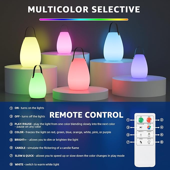 uuffoo 2 Pack Rechargeable Portable Table Lamp, Cordless RGB Lantern with Remote, Decorative LED Night Light, IP44 Waterproof Indoor Outdoor Lamp for Bedroom Patio Garden Wedding Party