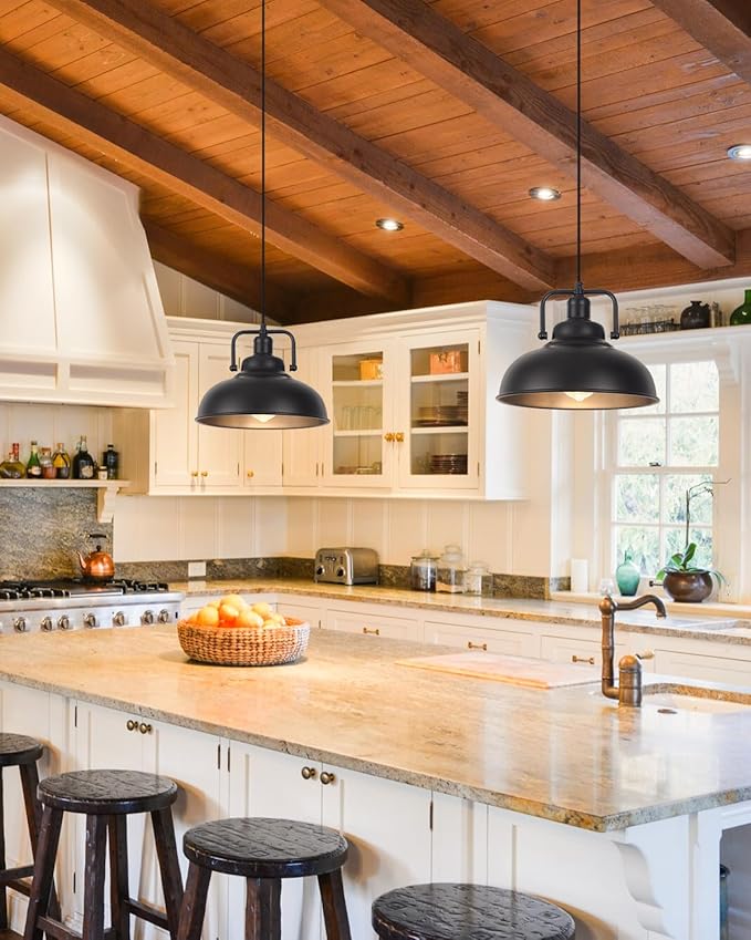 Black Farmhouse Pendant Light Kitchen Island 3pack, 11.5in Industrial Kitchen Pendant Light, Metal Pendant Lighting, Hanging Light Fixture for Kitchen, Dining Room, Bar, Barn, Restaurant