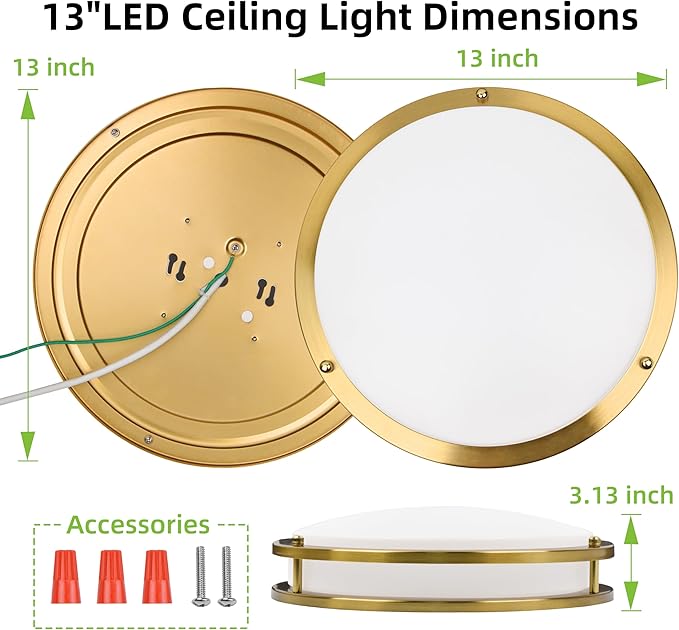 hykolity 13 inch Flush Mount LED Ceiling Light Fixture, 2700K/3000K/3500K/4000K/5000K Adjustable Ceiling Lights, Gold Saturn Dimmable Lighting for Hallway Bathroom or Kitchen ETL Listed 2Pack