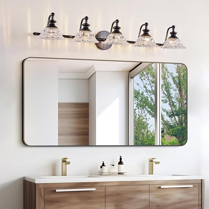 XIEDUN 37.4" 5 Light Vanity Light for Bathroom (Exclude G9 Bulb) Black Vanity Lights for Bathroom