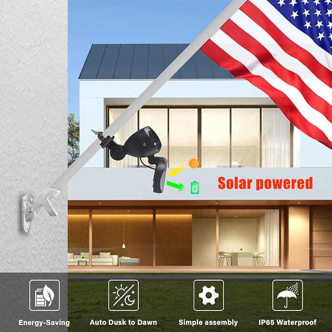 Solar Flag Pole Light, 4 Super-Bright led Flagpole Light Solar Powered Outdoor Dusk to Dawn, IP65 Waterproof Batteries Replaceable Fits 1”-1.5” in Diameter Most Wall-Mounted Spinning Flag Poles