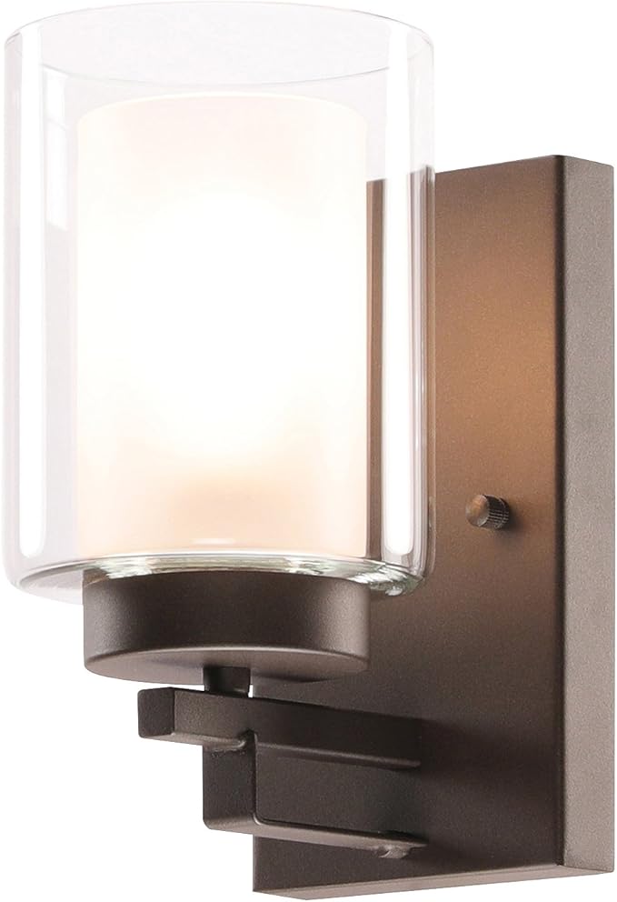 XiNBEi Lighting Wall Light 1 Light Bathroom Vanity Lighting with Dual Glass Shade in Dark Bronze Indoor Wall Mount Light XB-W1195-1-DB