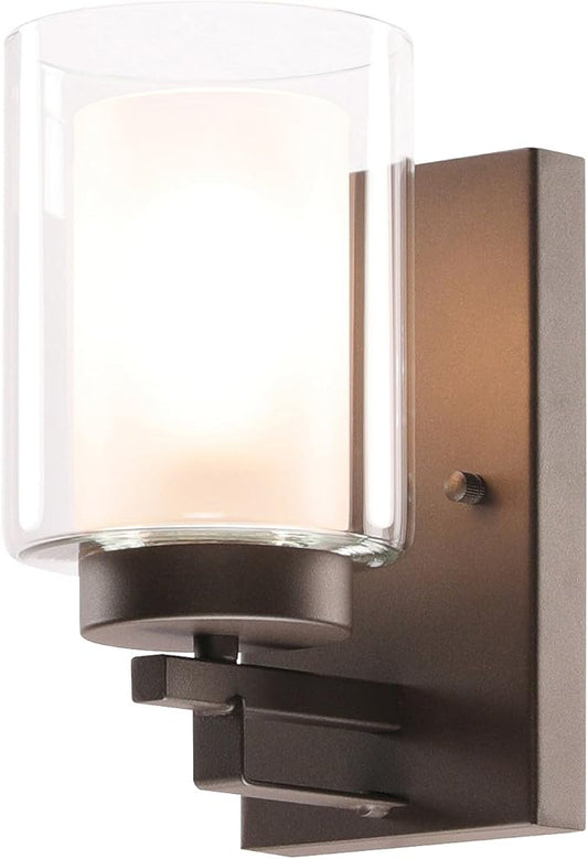 XiNBEi Lighting Wall Light 1 Light Bathroom Vanity Lighting with Dual Glass Shade in Dark Bronze Indoor Wall Mount Light XB-W1195-1-DB