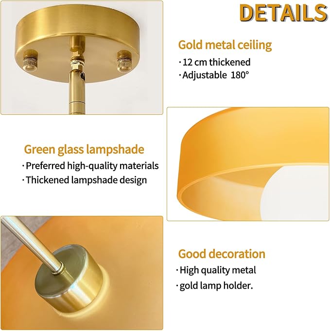 Pendant Lights Kitchen Island: Mid-Century Modern Hanging Light Fixture - Glass Pendant Lamp for Entryway Dining Room Over Table Bedside (Orange, 25cm/9.84inch)