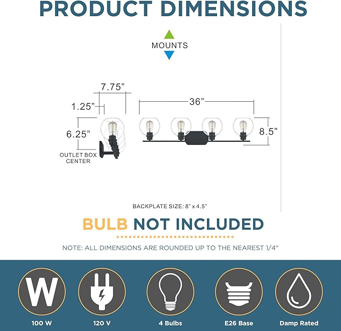 Quoizel PRUC8636MBK Pruitt Blueprint Vanity Bath Lighting, 4-Light 100 Watts, Matte Black