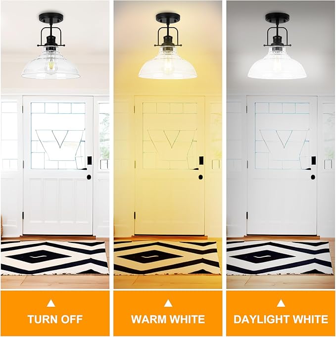 WILON 2 Pack 11'' Seeded Glass Ceiling Light Fixture Black Semi Flush Mount Ceiling Light Fixture Modern Farmhouse Lighting Fixture Ceiling Lamp for Kitchen Hallway Dining Living Room Entryway