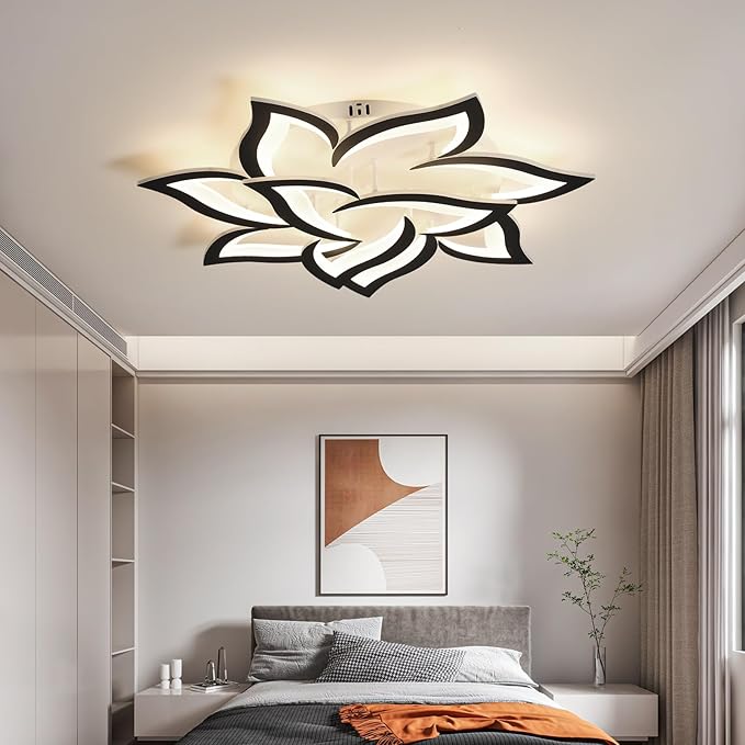 JAYMP 31.5" Flower Shaped Ceiling Light Dimmable Modern Ceiling Lamp Remote Control LED Lighting Fixture for Living Room Bedroom Dining Room (Black/10 Petals)