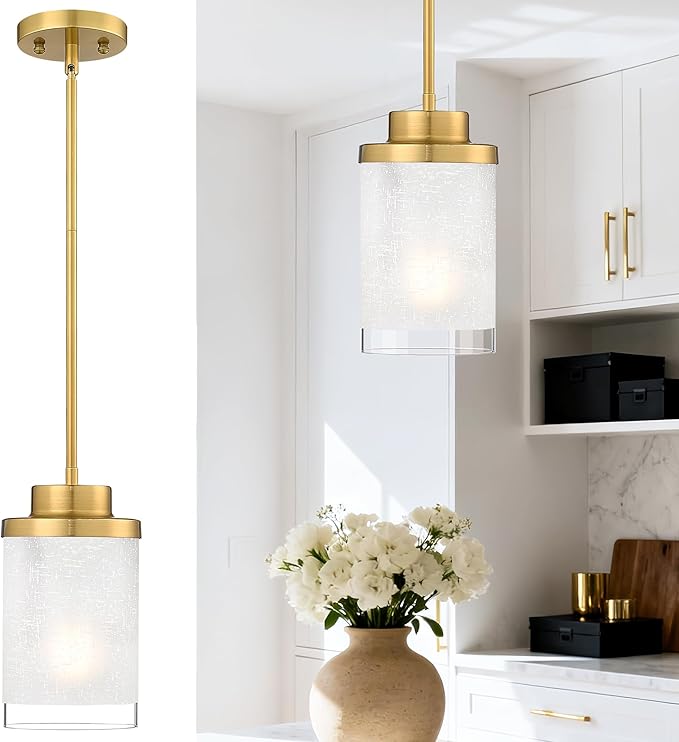 TENGXIN Modern Pendant Light for Kitchen Island, 6-Inch Brushed Gold Hanging Ceiling Light Fixture,Farmhouse Pendant Lighting for Dining Room Bedroom Bar Office