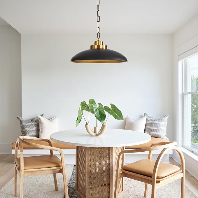 15.8 Inch Large Black and Gold Pendant Light, Industrial Pendant Lighting Fixtures, Vintage Dome Ceiling Hanging Lamp for Kitchen Island Dining Room