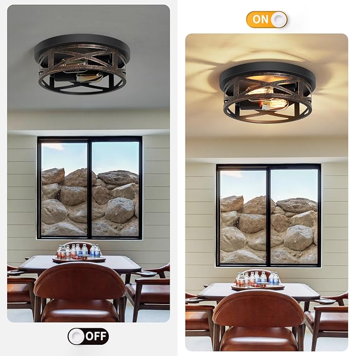 ZHU YAN 2 Pack Flush Mount Ceiling Light,Farmhouse Hallway Lighting Fixtures,Industrial Light Fixtures Ceiling Mount for Kitchen,Entryway,Bedroom,E26 Base
