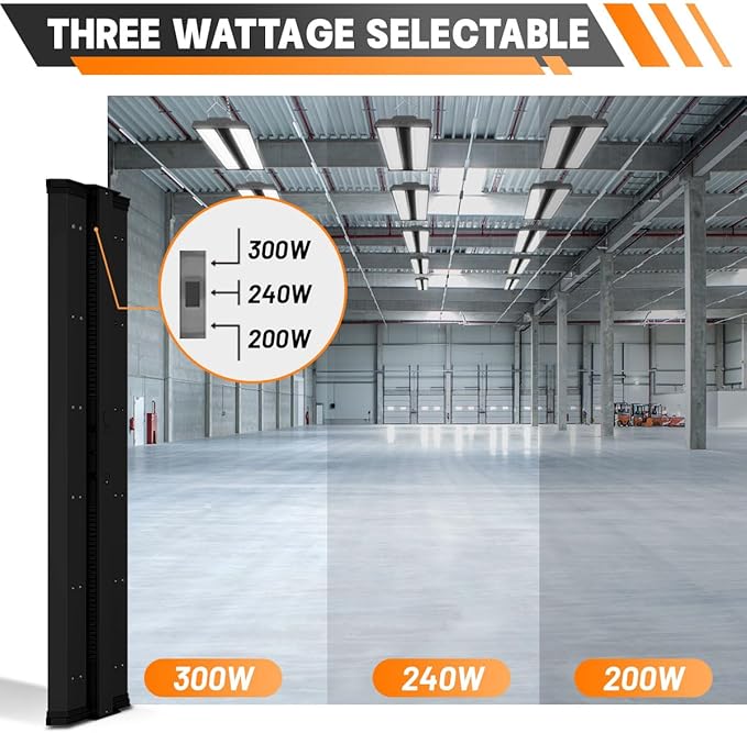 Allsmartlife LED Linear High Bay Shop Light 2-Pack, 5000K Daylight 300W 40500LM 0-10V Dimmable Adjustable Tilt Hanging LED Shop Lighting Fixtures for Garage Warehouse Workshop, ETL