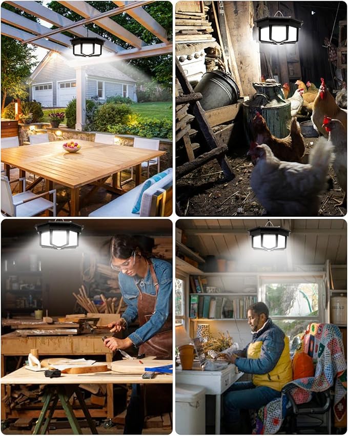 AEQ Solar Shed Light Indoor Outdoor 288LED 360°Lighting Solar Lights Work in Daytime with Remote Control, Waterproof Solar Gazebo Lights with Motion Sensor/5 Modes for Home Shed Garage Barn