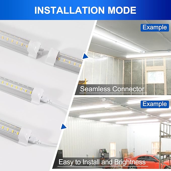 Led Shop Lights, 4FT LED Light 50W 6500K 7000LM Daylight,Led Garage Light,Linkable Clear Cover Integrated V-Shape for Garage Warehouse Workbench Workshop(4-Pack)