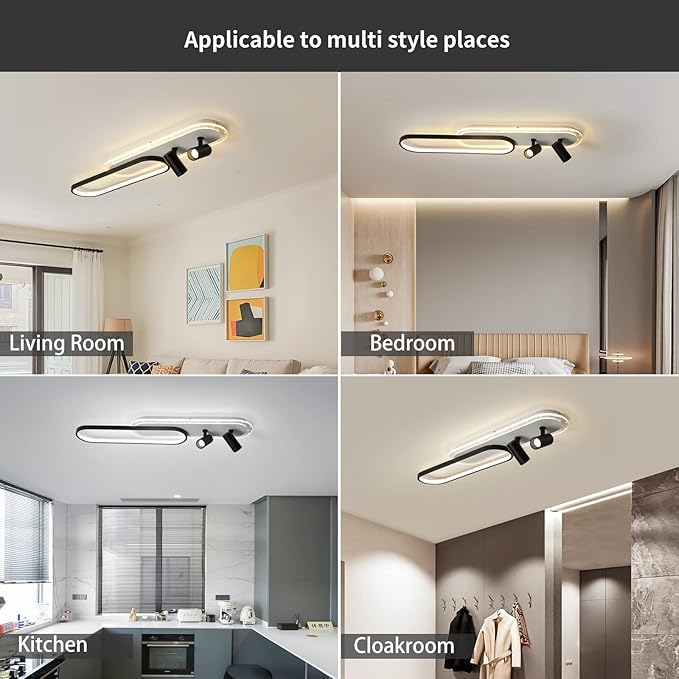 Tioolo Modern Ceiling Lamp, 45W Dimmable Ceiling Light with Remote, LED Linear Light Fixture, Acrylic Flush Mount Chandelier for Kitchen Dining Room Bedroom Corridor