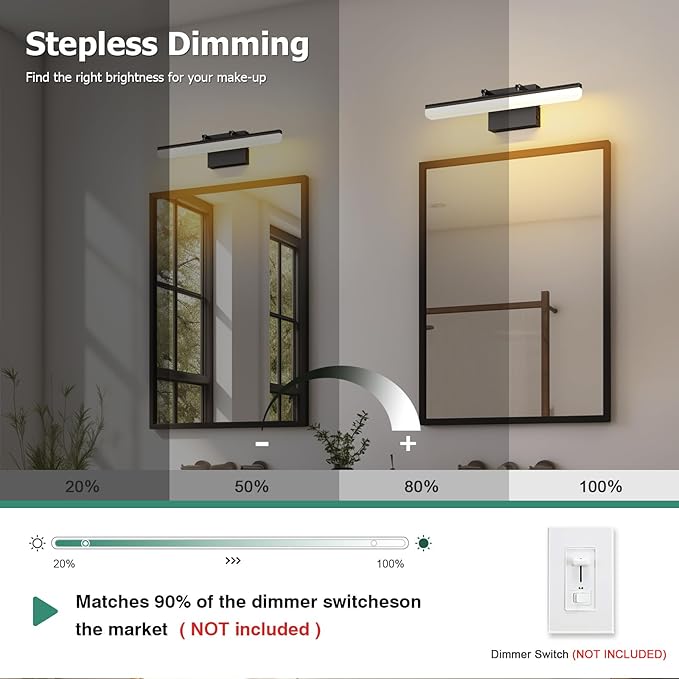 15.7" Black LED Bathroom Vanity Light 5CCT–Dimmable Wall Mount Fixture with Adjustable Angle, Modern Lighting for Powder Room, Vanity Mirror Home & Apartment Use