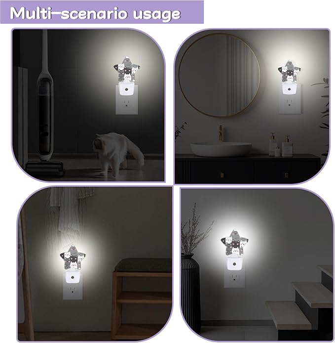 Nightlight,Gray Cats Decorative Night Lights Plug Into Wall, Night Light with Auto Sensor for Bedroom,Nursery,Hallway,Stairway,Gifts