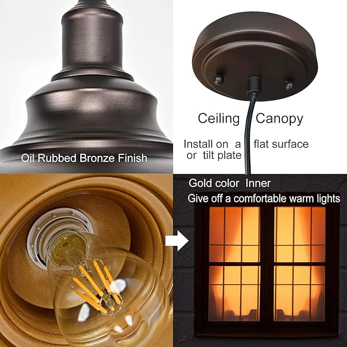 1 Pack Farmhouse Pendant Light Bronze Pendant Lighting for Kitchen Island Industrial Hanging Barn Light Pendant Lighting Over Island Sink Light Fixtures