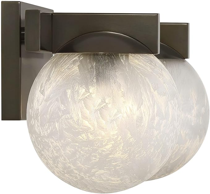 Savoy House 8-1017-2-15 Darien Contemporary Ice Glass Bathroom Vanity Wall Light, 2-Light 120 Total Watts, 7" H x 17" W, Mediterranean Bronze
