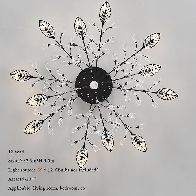 Modern Crystal Ceiling Light Fixture,Semi Flush Mount Chandeliers,Crystal Leaf Ceiling Light, Chandeliers for Dining Room,Living Room,Bedroom