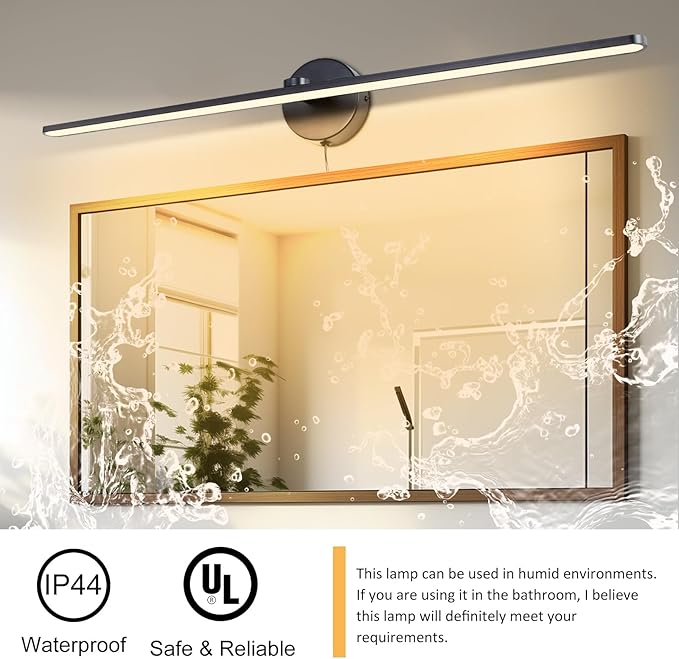 32" Plug in Bathroom Vanity Light Fixtures Modern Black Vanity Lights Over Mirror, 3000k Warm Light Non-Dimmable 18w Eye-Friendly Picture Light Led Wall Lights for Art,Poster,Gallery
