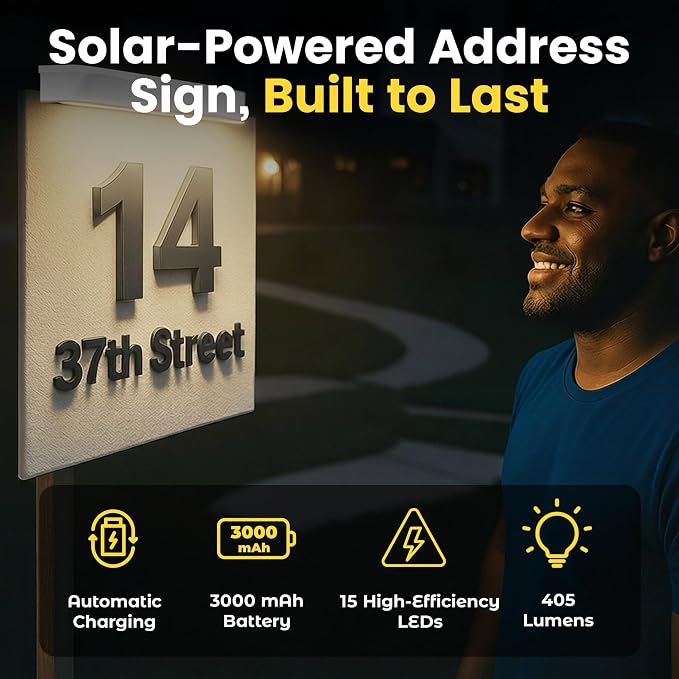 Brighticonics 2Pck Solar Address Sign Light – IP65 Waterproof Easy Install, Auto Dusk-to-Dawn On/Off – Outdoor Light for Business, Lease, Real Estate Sign Post – LED Signboard Gifts – Cold White 6000K