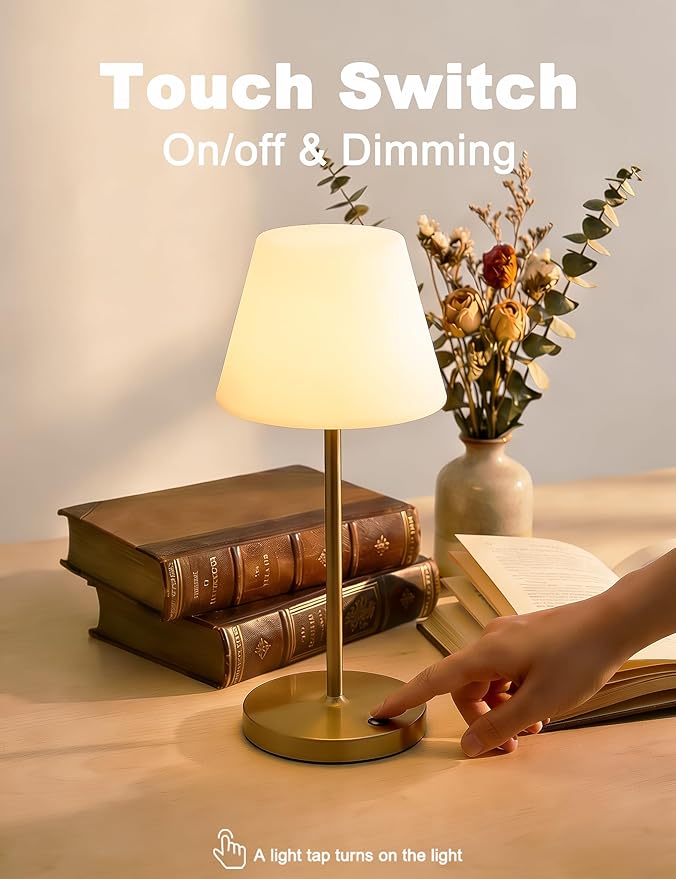 WEILAILUX Mini LED Cordless Table Lamp Rechargeable, 3000mAh Battery Operated Shower Lamp Waterproof, Touch Dimmable 2700K Night Light for Patio Camping Dining Outdoor (Mini Khaki)