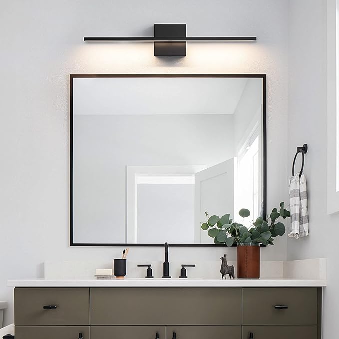 Black Bathroom Light Fixtures - 24 Inch Black Vanity Lights for Bathroom Led Vanity Lighting Bar Over Mirror Dimmable Wall Sconce with 3500K Warm White