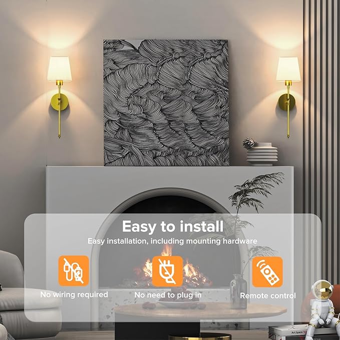 Battery Operated Wall Sconce Set of 2 Rechargeable Wireless Wall Sconces Wall Lamps with Dimmable and Remote, 12 Colors Wall Lights with RGB Bulb for Bedroom Living Room Hallway Decor(Golden)