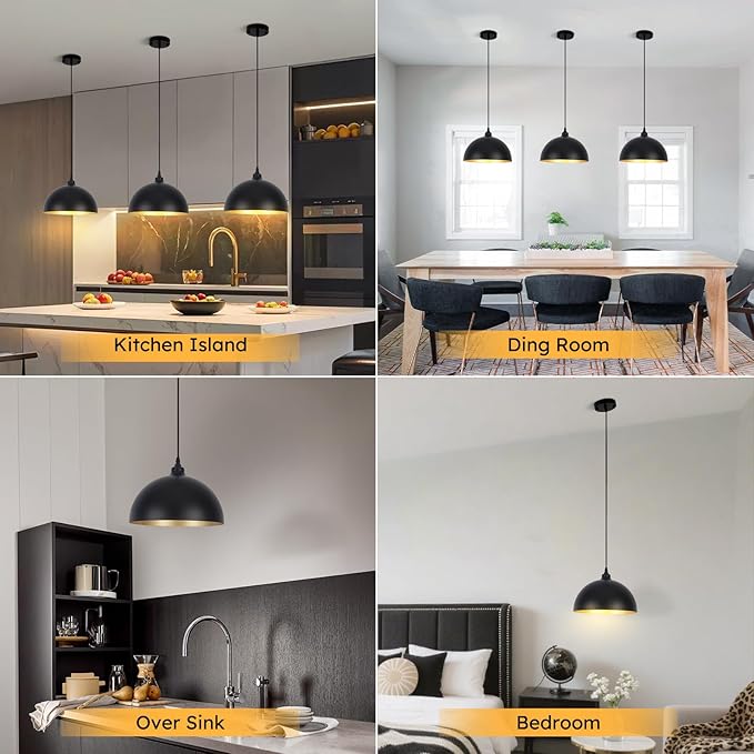 3 Set Black Pendant Light Fixtures for Dining Room 11.8" Farmhouse Pendent Lights Industrial Modern Chandelier Ceiling Hanging Light Fixture for Kitchen Living Room Foyer Entryway Kitchen Island
