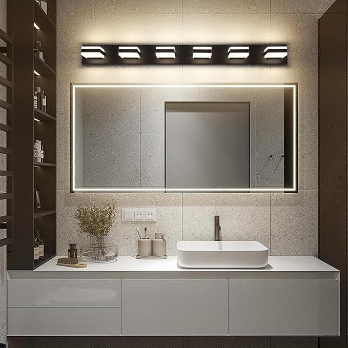 SOLFART Bathroom Light Fixtures, 5 Color Temperature Modern Vanity Lights, Black 6 Lights LED Lighting Light Color Adjustable 5CCT