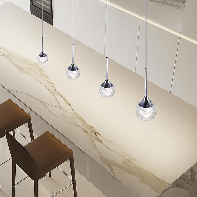 Sedelan Moon Crystal Pendant Light，Modern 2 Pack Pendant Lights Kitchen Island, Dimmable 3000K Dining Room Light Fixture, Pendant Lighting for Bedroom, Bar, Living Room,5W Chrome Adjustable Height