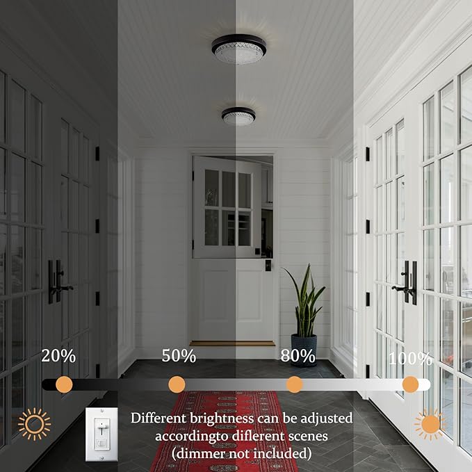Crystal Flush Mount Ceiling Light Small LED Ceiling Light 10 Inch Round Hallway Lighting Black Modern Bathroom Light Fixtures for Entryway Laundry Room Foyer Mini Closet Ceiling Light