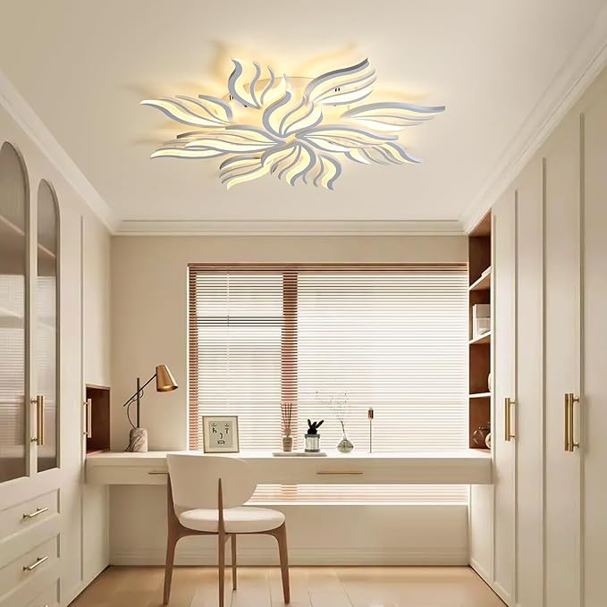 Becailyer Modern Ceiling Light, 40.5" LED Flush Mount Flower Ceiling Lamp, 12-Petals 100W Dimmable Remote Control Close to Ceiling Light Fixtures for Living Room Bedroom Dining Room Kitchen, White
