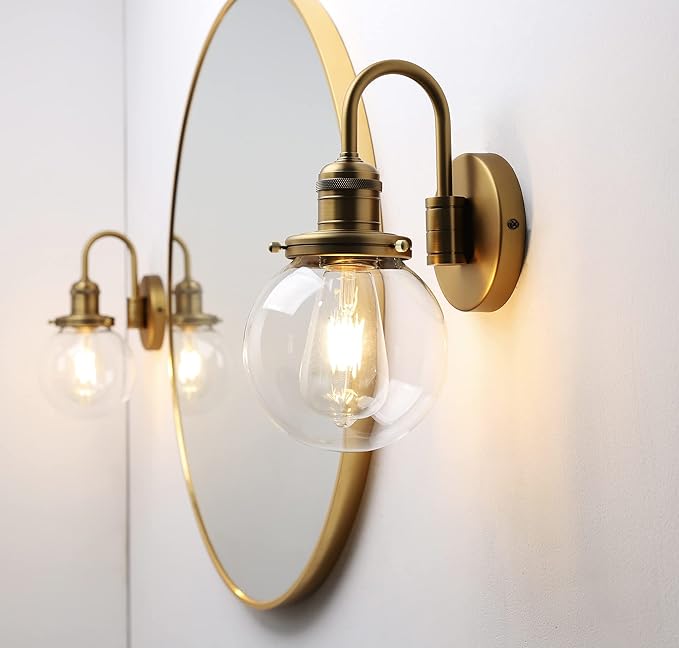 Industrial Vintage U-Shaped Wall Sconce 1-Light with 5.9” Round Clear Glass Globe Shade Indoor Wall Mounted Lamp Fixture